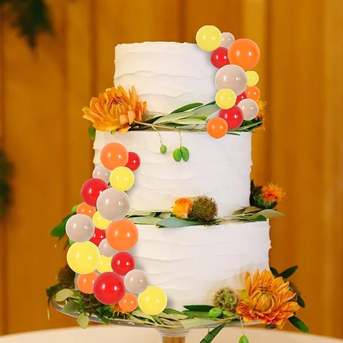 BEISHIDA 40 Pcs Ball Cake Toppers Mini Balls Cake Decorations Sticks Foam Balls DIY Cake Topper Insert Balls for Fall Autumn Harvest Thanksgiving Birthday Baby Shower Cake Decorations