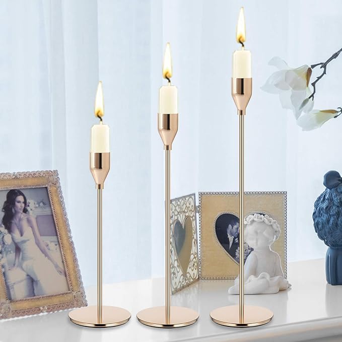 Gold Candlestick Holder French Gold Candle Holders for Table Centerpieces, Wedding, Party, Fits 3/4 inch Candles, Metal Taper Candle Sticks Holders Decor for Dinner, Home Decor (Set of 6)