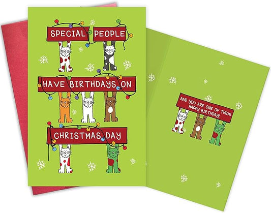 Funny Cat Christmas Birthday Card, December Birthday Card for Cat Lover, Holiday Bday Card Gift Idea for Friends Family