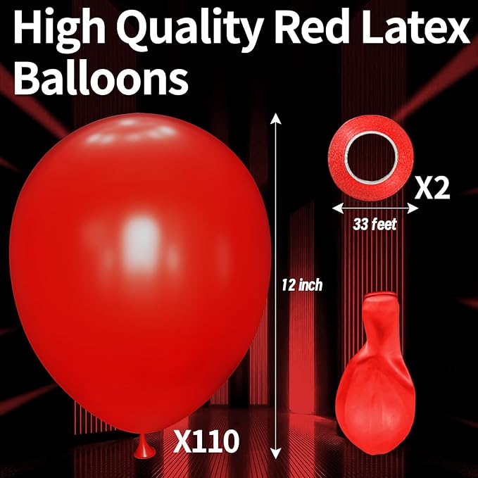 KAWKALSH Red Balloon 110pcs, 12 Inch Thickened Red Latex Helium Balloons for Graduation Wedding Independence Day Valentine's Day Memorial Day Christmas Engagement Birthday Party Decorations
