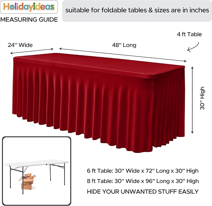 HolidayIdeas 4 Pack Red Spandex Table Skirts for 4 Foot Table, Bulk Fitted Covers for Christmas Craft Fairs, Festive Banquets
