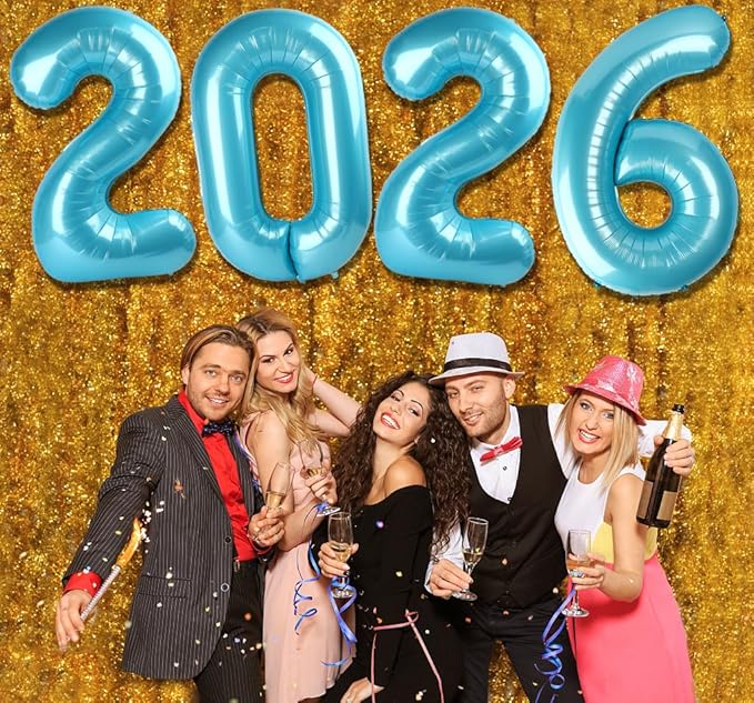 2026 Balloon Numbers - 40 Inch Pearlescent Blue New Years Eve Party Supplies 2026, Nye Decor Party Decorations Happy New Year, New Years Eve Foil Party Balloons