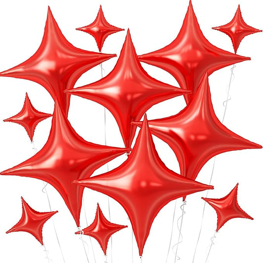 Red Star Balloons,12Pcs Four Angle Star Foil Balloons,26Inch and 10Inch Red Quadrangle Helium Balloon for Birthday New Year Christmas Anniversary Baby Shower Wedding Party Decorations