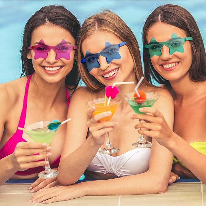 PLULON 30 Pairs Star Sunglasses Rimless Star Shape Sunglasses, Colorful Glasses Bulk Bachelorette Party Favors for Birthday Beach Kids Adult