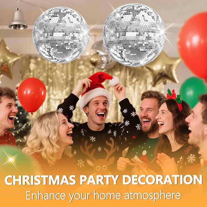 16 Inch Silver Disco Ball LED Light,Silver Glass Mirror Ball Light for Party,Christmas Decorations,USB Powered Mirror Disco Ball for Nightclub,Bar,Wedding,DJ Party Lighting(16inch)