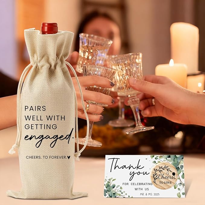 Engaged Gifts Engagement Gifts for Couples Her Engagement Party Decorations Gift for Couple Wine Bag Pairs Well with Getting Engaged Wine Bottle Bag with Thank You Card And Stopper