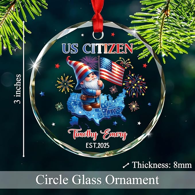 Personalized US Citizen Glass Christmas Ornament Gift for Men Women US Citizenship, Customized Choose Year & Name New American Citizen Keepsake Ornament, American Citizenship Xmas Decor Ornaments