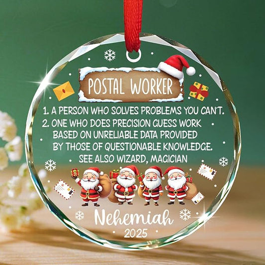 Postal Worker Definition Christmas Ornament, Personalized Name Mail Carrier Glass Ornament Xmas 2025, Gifts for Postal Workers Mailman, Custom Santa Postman Christmas Keepsake Gift, Xmas Tree Decor