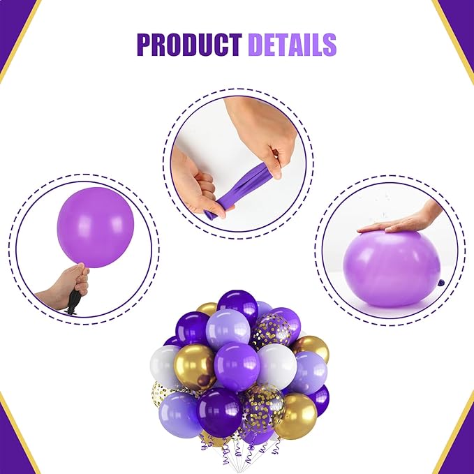 60PCS Purple and Gold Balloons,Purple and Gold Graduation Decorations Balloon Arch Kits,Suitable for Birthday Wedding Anniversary Festival Ceremony Decorations