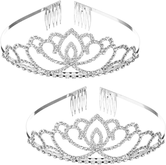 2Pcs Rhinestone Crowns:Silver Crystal Tiaras for Women Girls Princess Queen Wedding Bride Birthday Elegant Headpiece Party Prom Hair Accessories