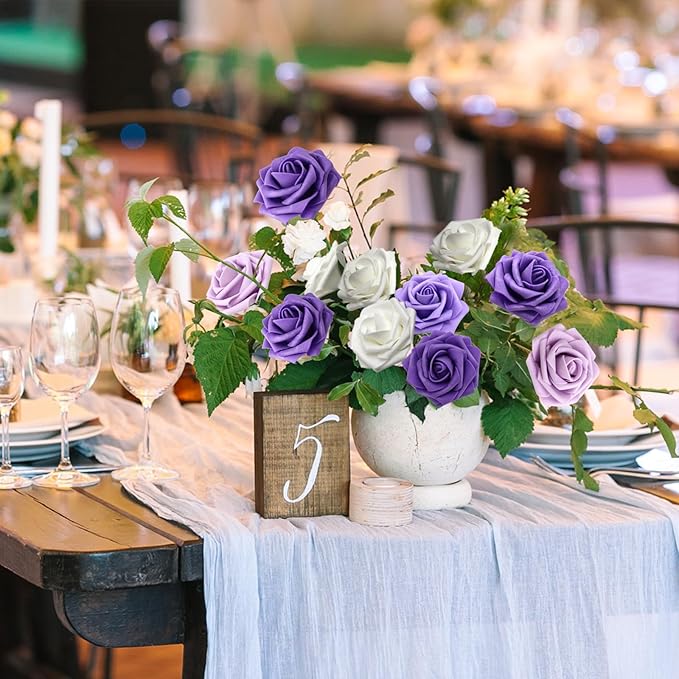 Artificial Flowers Realistic Roses, Real Looking Fake Roses with Stem for DIY Wedding Bouquets Centerpieces Bridal Shower Party Home Romantic Decorations (Shades of Purple, Regular 3" - 200pcs)