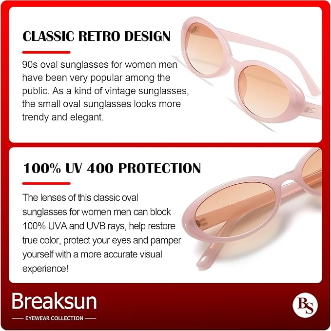 Retro Oval Sunglasses for Women Men Fashion Small Oval Sunglasses 90s Vintage Shades
