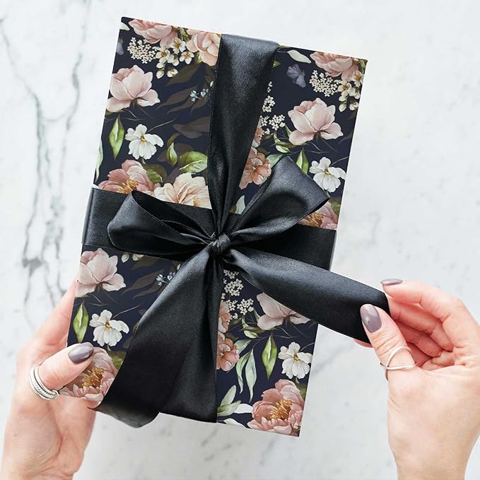 YXTII Floral Wrapping Paper -17 Inch x 33 Feet, Double-Sided Flower Gift Wrap Perfect for Wedding, Birthday, Bridal Shower, Halloween, Christmas