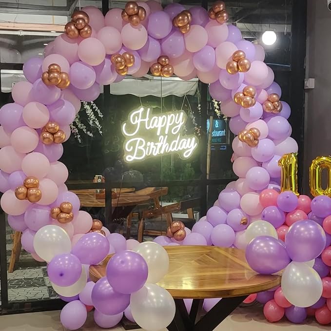 Pink and Purple Balloons,12 Inch Metallic Pink Light Purple White and Gold Baloons with Confetti Balloon for Girls Birthday Baby Shower Wedding Bridal Shower Party Decorations