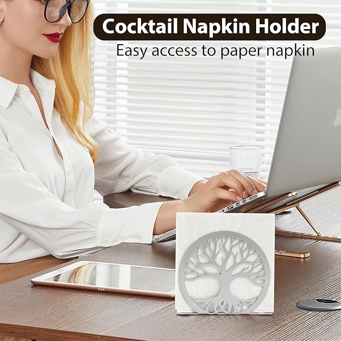 Silver Napkin Holder for Table – Sleek Standing Napkin Dispenser for Kitchen, Dining Room, or Coffee Shop | Perfect for 5-inch Cocktail Napkins, Farmhouse & Outdoor Spaces (4.7"x 1.6"x 4")
