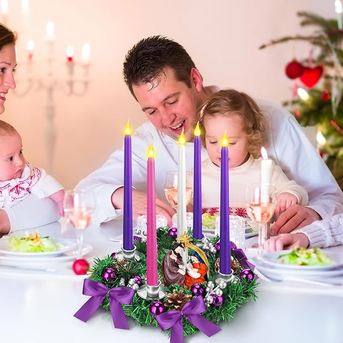 Tioncy 12 Inch Christmas Advent Wreath Candle Holder with 5 Flameless Candles Remote Control Wreaths Holder Centerpiece Decoration with Berries(Nativity Scene,11 x 0.8 x 0.8 in)