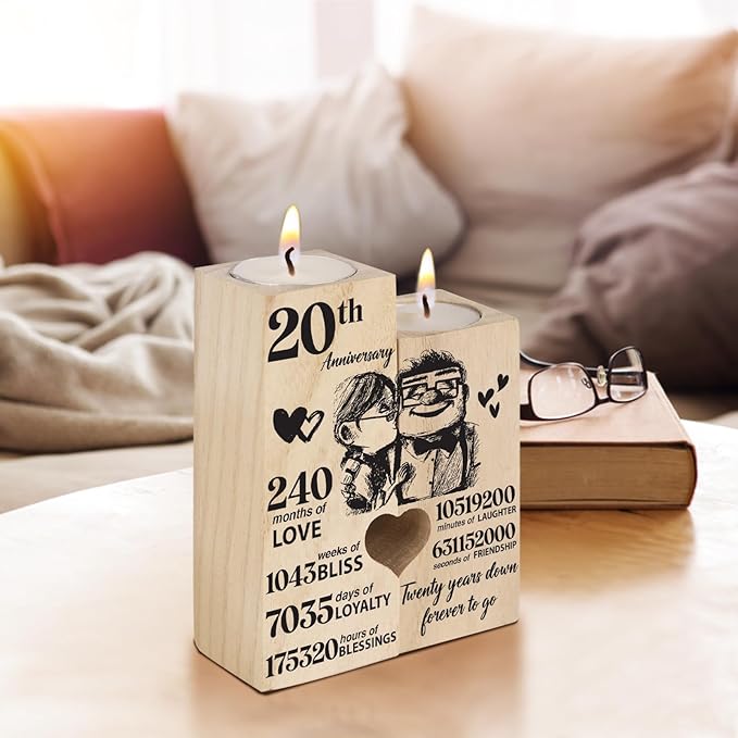 20th Anniversary Wedding Gifts for Wife,Husband, Couples Gift Candlestick, Twenty Years Wedding Anniversary Present Gifts for Her, Him, Parents, Mum and Dad