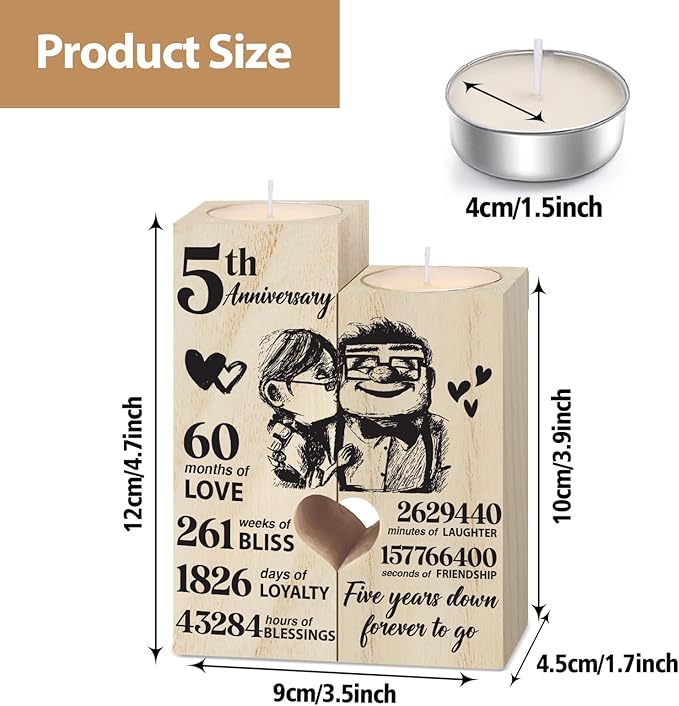 5th Anniversary Wedding Gifts for Wife, Husband, Couples Gift Candlestick, Cotton 5th Wedding Anniversary Presents for Her, Him, Girlfriend, Boyfriend