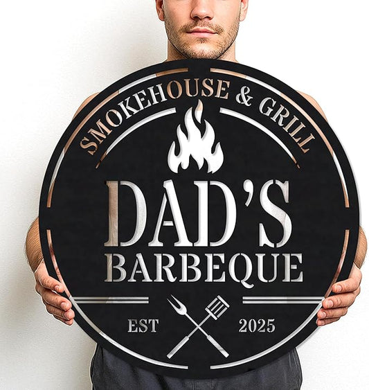 Personalized BBQ Grill Metal Sign - Custom Barbecue Kitchen Hanging Decor - Outdoor Patio, Porch Accessories - Gifts for Dad, Grandpa, Husband, Pop