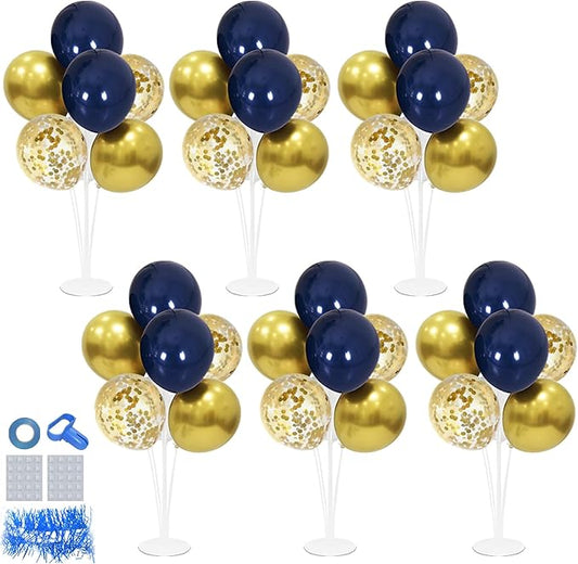6 Set Balloon Stand with Blue and Gold Balloons Centerpiece Table Decorations for Birthday Wedding Anniversary Father's Day Retirement New Years Graduation Decorations Class of 2025