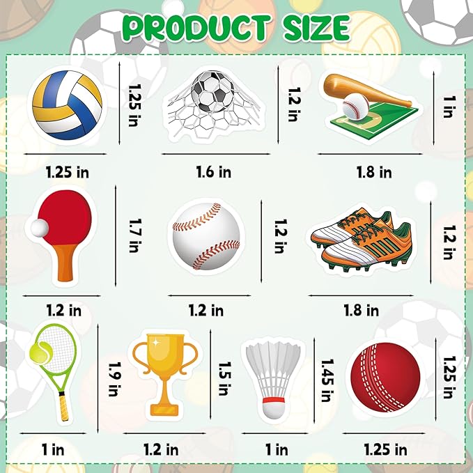 300Pcs Sports Foam Stickers, Self-Adhesive Sport Balls Stickers Basketball Football Baseball Soccer Decals Sticker Decorations for Home Office School Classroom DIY Art Craft Party Supplies