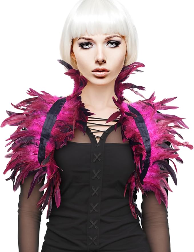 Gothic Natural Feather Shrug Feather Shawl Wrap Cape Victorian Collar for Halloween Cosplay Party Costume Accessories