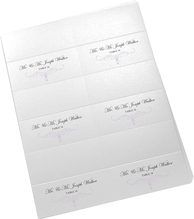 Decadent Flourish Printable Place Cards, Lavender (Choose Color), Set of 60 (10 Sheets), Laser & Inkjet Printers - Wedding, Party, Dinner, and Special Events - Made in the USA