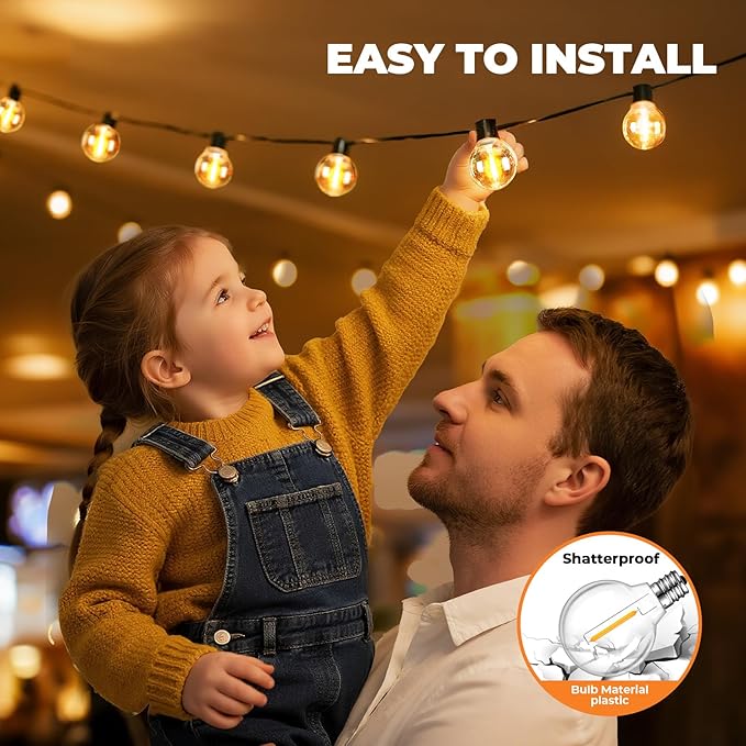 70 Pack LED G40 Replacement Bulbs for String Lights, Shatterproof Plastic Globe Bulb for Indoor Outdoor Patio Decor, E12 Candelabra Socket Base, Warm White