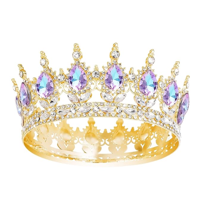 Queen Crown Rhinestone Wedding Crowns and Tiaras for Women Costume Party Hair Accessories Princess Birthday Crown Crystal Bridal Crown (Gold Crown-Violet)