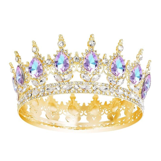 Queen Crown Rhinestone Wedding Crowns and Tiaras for Women Costume Party Hair Accessories Princess Birthday Crown Crystal Bridal Crown (Gold Crown-Violet)