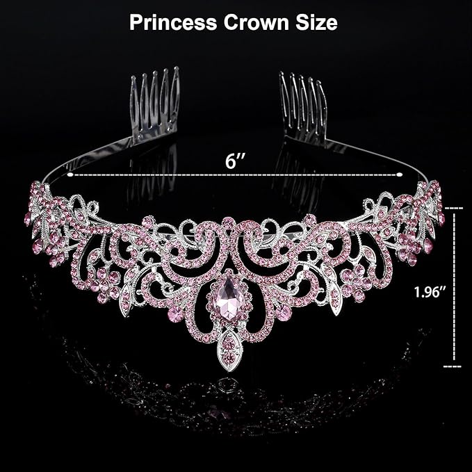 Tiara Crowns for Women,Princess Crown for Girls Crystal Queen Tiaras for Birthday Christmas Costume Bride Wedding Prom-Pink