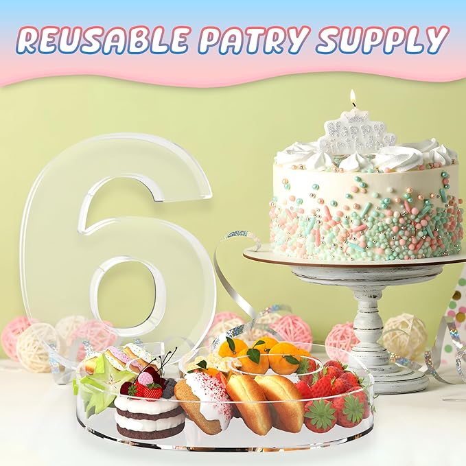 11" Acrylic Number Charcuterie Board Box, Reusable Fillable Number Cake Candy Dish Display Serving Tray for Birthday Anniversary Party Decoration (6)