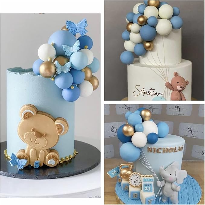 ASTARON Ball Cake Topper, 32 Pcs Foam & Wire Decorations, Mini Balloons Cake Topper Sticks, 4 Colors/Sizes for Wedding Party Birthday Cake Decorating