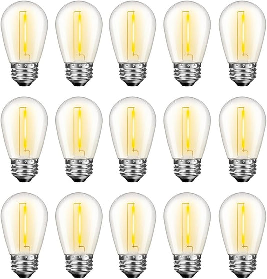 LED S14 Replacement Light Bulbs for Outdoor String Lights, 1W Shatterproof Edison Light Bulbs for Outside Patio Garden, E26 Standard Base, Dimmable, 2200K Warm White, 15 Pack