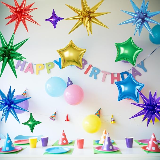 16 Pcs Colorful Star Balloons, 22/18/10 Inch Foil Rainbow Balloons, Red Blue Gold Purple Green Balloon for Kids Boy Girl Birthday Wedding Baby Shower Party Decorations