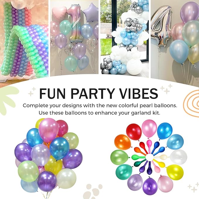 120pcs Pearl Rainbow Balloons Assorted Color 12 Inches Latex, Round Helium Bright Color Balloons for Birthday Baby Shower Wedding Party Decorations
