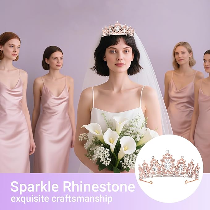 Tiara Crown for Women, Queen Tiara for Birthday Prom Bridal Party Custome Rose