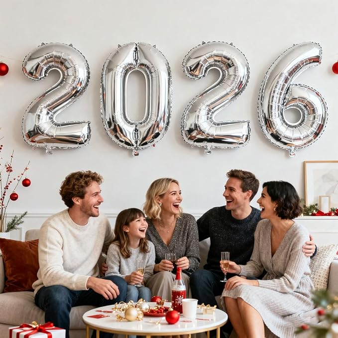 2026 Balloons Silver Number 2026 Balloon-16 Inch Number Foil Balloons for New Year Eve Party Supplies Birthday Graduation Anniversary Party Decor 2026 Decorations