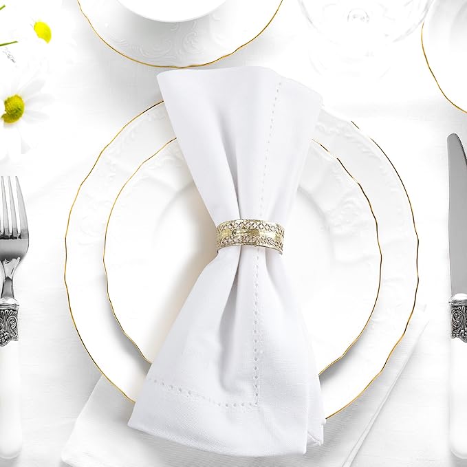 Urban Villa Cloth Napkins White Hemstitch Dinner Napkins Set of 12 20X20 Inches 100% Cotton Absorbent Washable Durable Reusable Ideal for Farmhouse Party Thanksgiving Harvest Fall Dinner Napkins