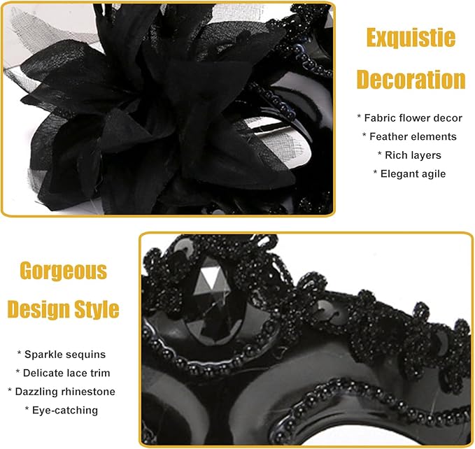 Masquerade Mask for Women Venetian Halloween Carnival Masks for Party Prom Ball