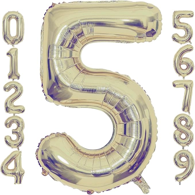 Champagne Gold 5 Number Balloons, 40 Inch Giant Number 5 Balloons Foil Mylar Helium Light Gold Number Balloons for 5th Birthday Party Supplies Anniversary Event Celebration Decorations