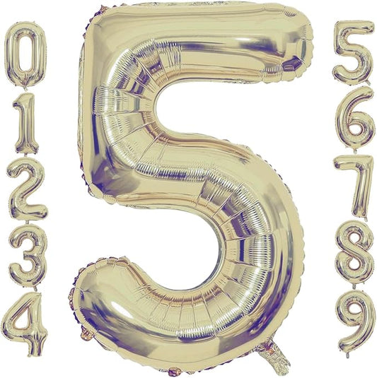 Champagne Gold 5 Number Balloons, 40 Inch Giant Number 5 Balloons Foil Mylar Helium Light Gold Number Balloons for 5th Birthday Party Supplies Anniversary Event Celebration Decorations