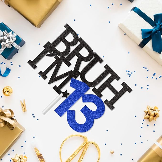 Bruh I'm 13 Cake Topper, Happy 13th Birthday Decorations for Boy, Funny 13th Birthday Cake Topper Birthday Party Decoration Supplies