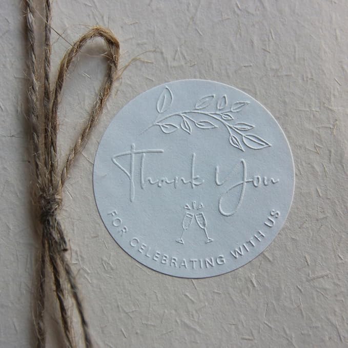 100 x Thank You for Celebrating with Us Stickers – Embossed Gold Wedding Favor Labels for Boxes, Gifts, and Bridal Showers – Elegant Thank You Tags – 1.6 Inch