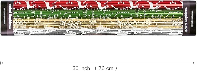 WRAPAHOLIC 30 Inch Christmas Wrapping Paper Roll - Jumbo Roll Red Green Gold and Silver Snowflakes Trees Holiday Collection with Metallic Foil Shine - 4 Rolls - 30 Inch x 120 Inch Per Roll