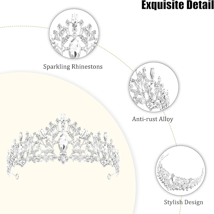 TAROSE Crowns for Women and Girls, Queen Crystal Gold Silver Tiaras with White Rhinestone and Combs, Goddess Crown for Wedding Bride Birthday Princess Bridal Shower Hair Accessories for Women