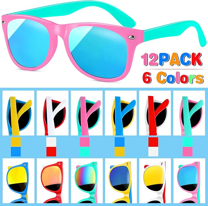 GINMIC Kids Sunglasses Bulk Party Favors, 12Pack Kids Sunglasses Party Favors with UV400 Protection for Boys and Girls, Party Favor, Birthday Graduation Party Supplies.