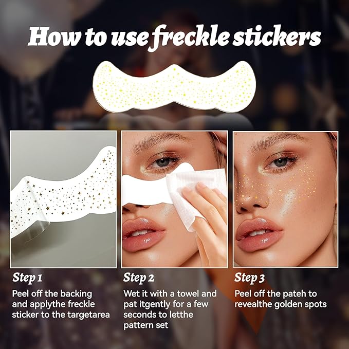 12Pcs Glitter Freckles for Women, Long Lasting Waterproof Holographic Sparkle Temporary Face Tattoo Star Sticker Makeup Patches for Rave Musical Festival Accessories (SILVER & GOLD FRECKLES)