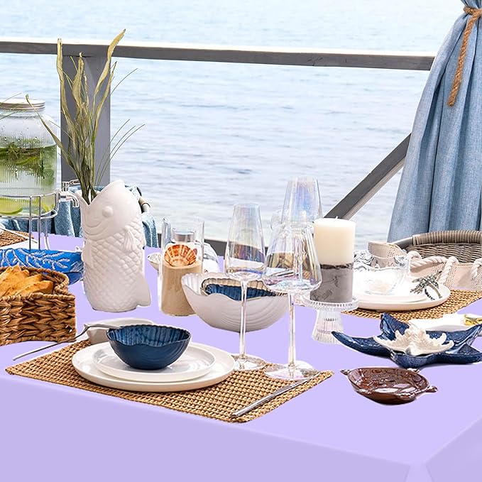 WNINK 6 Pack Light Purple Rectangular Plastic Tablecloths, Pastel Purple Disposable Table Covers 54" x 108" for Birthday, BBQ, Bridal Shower, Engagement Wedding, Picnic Parties and 8 ft Table Use