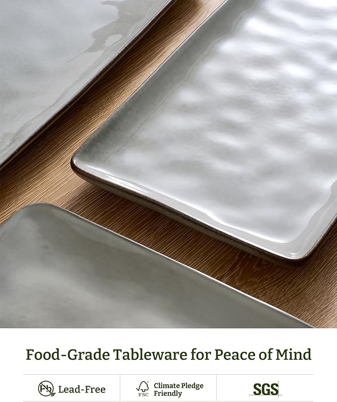 famiware Serving Platter, Rectangular 15.67/14.1/12.6inch Serving Dishes for Entertaining, Reactive Glaze, Stoneware Serving Trays for Party, Food, Turkey, Snack, Cheese, Ocean Series, Grey